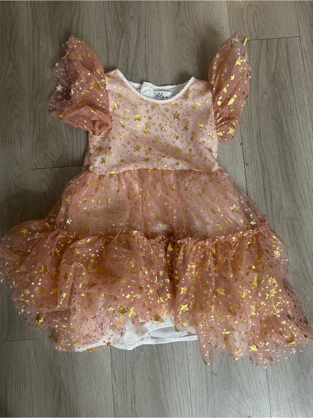 Lola + The Boys Pink Gold Star Tulle Ruffle Dress